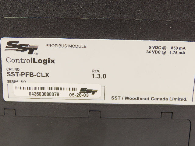 Woodhead SST-PFB-CLX ControlLogix Profibus Scanner Rev 1.3.0