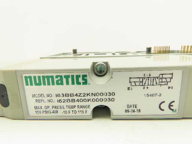 Numatics I63BB4Z2KN00030 Pneumatic Double Solenoid Valve w/Manifold 120V 5/2