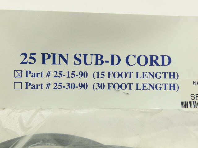 Numatics 25-15-90 Manifold Cordset 25-Pin Sub-D Female Elbow 15' Cord
