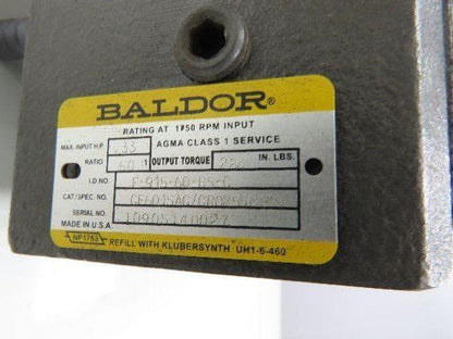 Baldor Reliance IDNM3538 Gearmotor .5Hp 460V 3PH 60:1 Reducer 29rpm LH 56C