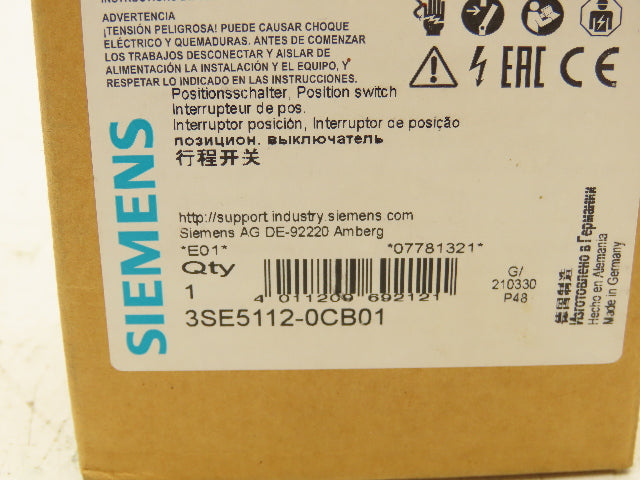 Siemens 3SE5112-0CB01 Limit Switch Stainless Plunger NO/NC Contacts IP66