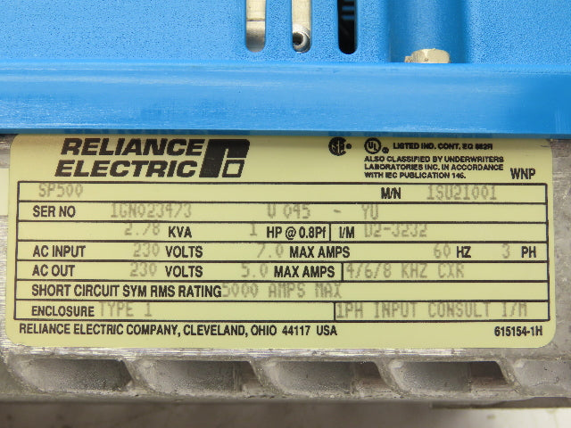 Reliance Electric SP500 VS Variable Speed AC Drive 1HP 7A 230V 3PH 1SU21001