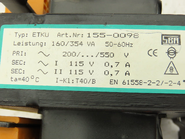 SBA 155-0098 Industrial Transformer PRI 220/550V SEC 115V