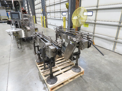 Arrowhead 3.25" Tabletop Stainless Bottle Conveyor 2-Belt Transfer 48" Drive