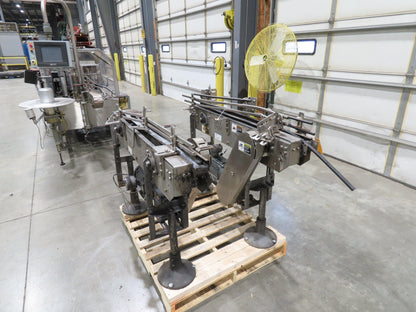 Arrowhead 3.25" Tabletop Stainless Bottle Conveyor 2-Belt Transfer 48" Drive