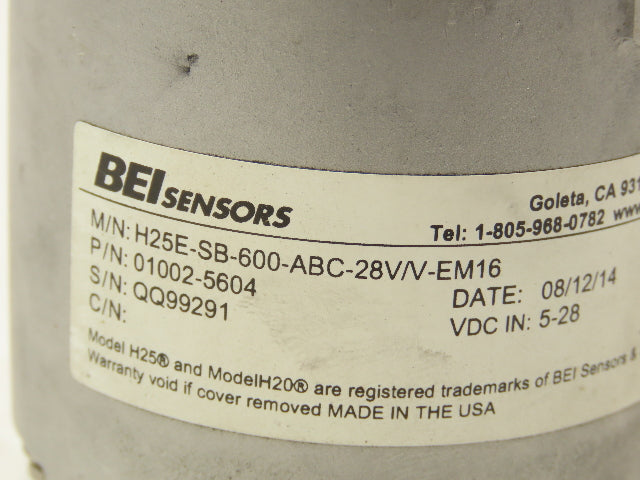 BEI Sensors H25E-SB-600-ABC-28V/V-EM16 Industrial Rotary Encoder 3/8" Shaft