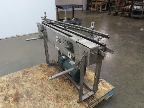 3.25" Tabletop Stainless Bottle Conveyor 2-Belt Transfer 48" Drive  -No Chain