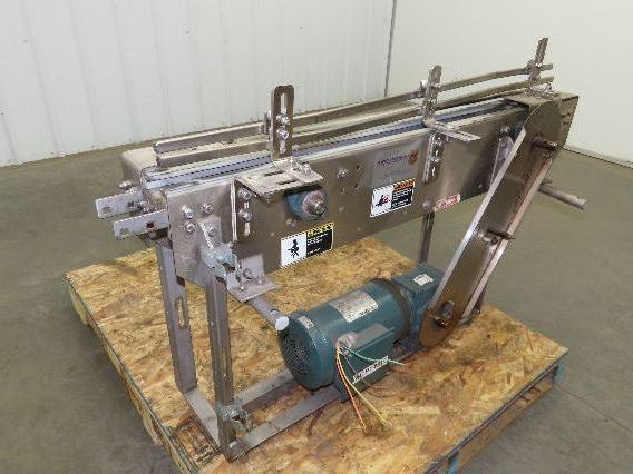 3.25" Tabletop Stainless Bottle Conveyor 2-Belt Transfer 48" Drive  -No Chain