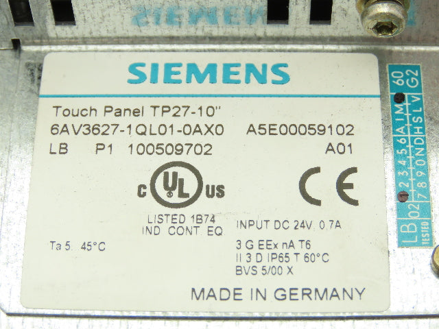 Siemens 6AV3627-1QL01-0AX0 Simatic TP27-10" Operator Touch Panel Glitch