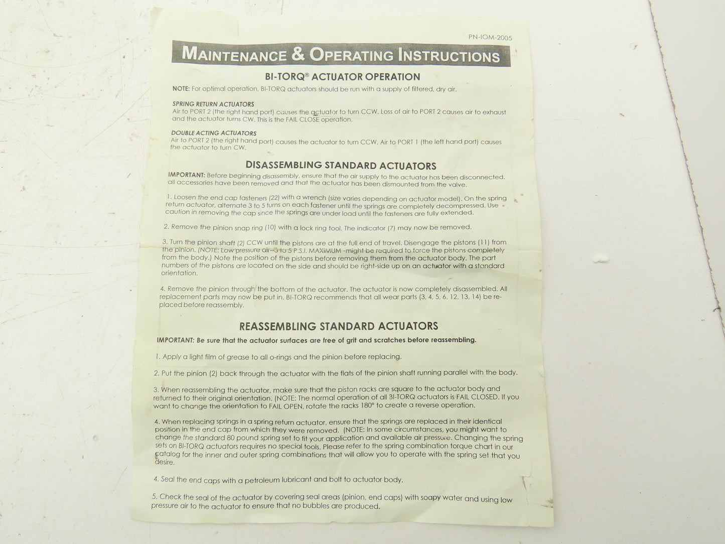Valbia BI-TORQ 115 Double Acting Spring Return Pneumatic Actuator 1/4"npt