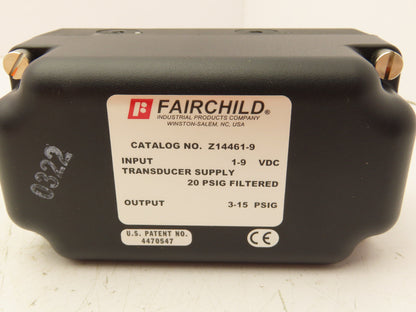 Fairchild Z14461-9 Electro Pneumatic Pressure Transducer 1-9VDC 3-15PSIG