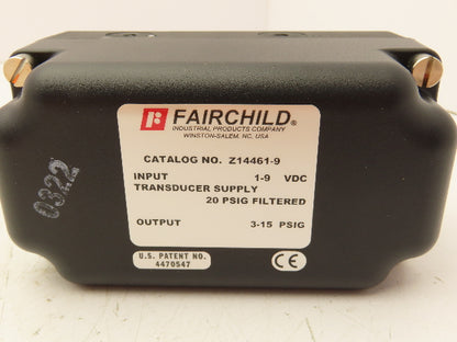 Fairchild Z14461-9 Electro Pneumatic Pressure Transducer 1-9VDC 3-15PSIG