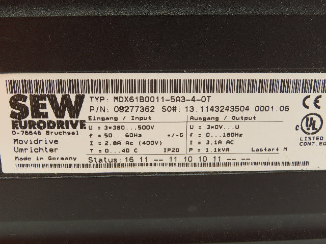 SEW-EURODRIVE MDX61B0011-5A3-4-0T Movidrive Compact Servo Drive Inverter 1.1kva