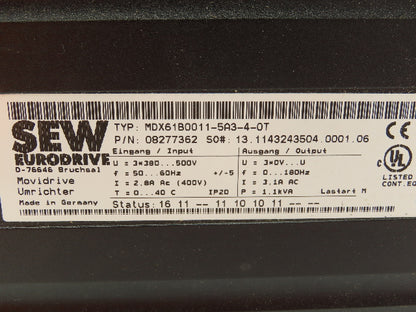 SEW-EURODRIVE MDX61B0011-5A3-4-0T Movidrive Compact Servo Drive Inverter 1.1kva