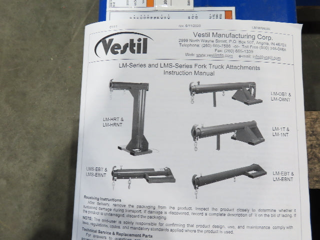 Vestil LM-EBNT-4-11 Lift Master Carriage Mount Forklift Truck Boom 4000 Lb