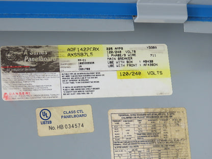 GE AQF1422CBX Panelboard 42 Space 120/240V 1Ph 225A 3 Wire 225A Main Breaker
