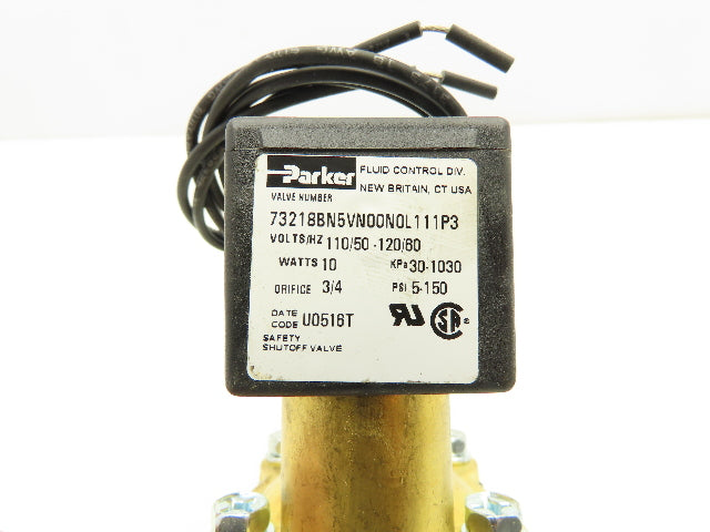 Parker 73218BN5VN00N0L111P3 Skinner 2-Way NC Solenoid Valve 3/4" NPT 120V