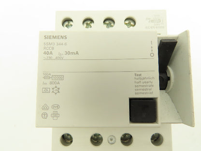 Siemens 5SM3344-6 Circuit Breaker 4 Pole 40 Amp RCCB 400V
