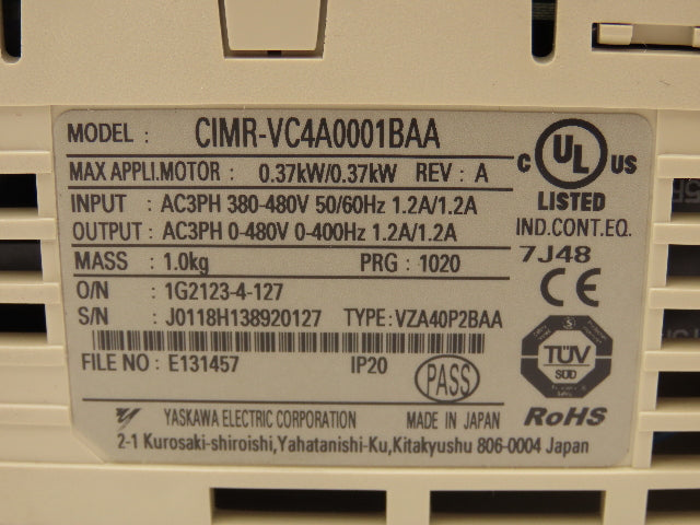 Yaskawa CIMR-VC4A0001BAA VFD AC Inverter Drive 0.37kW 480V 3PH
