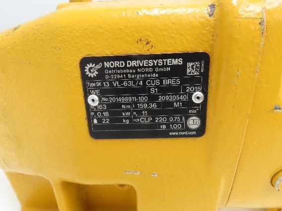 Nord SK 63L/4 Brake Gearmotor .25Hp 230/460V 3PH 159:1 Reducer 10rpm SK13VL-63L