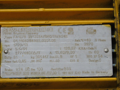 SEW Eurodrive FA107B DV132S4/BMG/TH/AS4H Brake Motor 5.5kw 1720rpm 277/480V 3PH