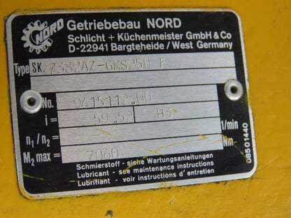 Nord SK 7382 AZ-GKS 250F Clincher Screw Conveyor Gear Drive 59.5:1 Reducer