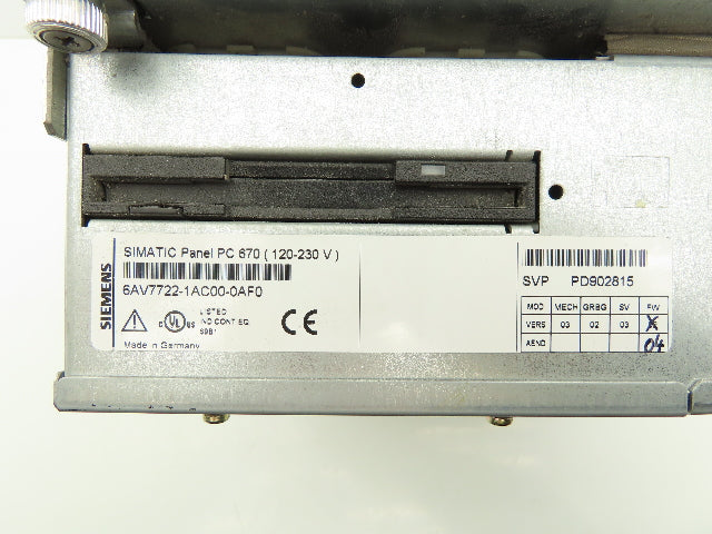 Siemens Ellex 6AV7722-1AC00 HMI Simatic PC Panel Windows Embedded 120-230V 12"