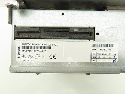 Siemens Ellex 6AV7722-1AC00 HMI Simatic PC Panel Windows Embedded 120-230V 12"