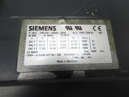 Siemens 1PH7167-2EG03-0BK3 AC Servo Motor 44kw 3PH Encoder F02 2048 S/R