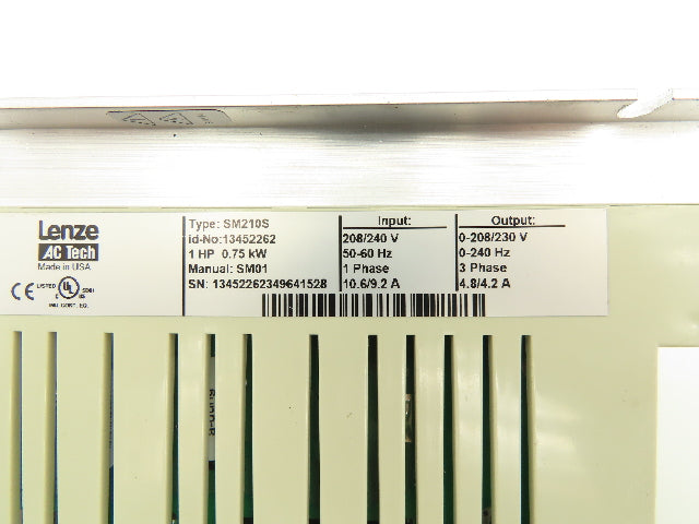Lenze SM210S AC Tech VFD Variable Frequency Drive 1Hp 0.75kw 240V 1Ph Input