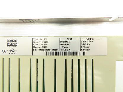 Lenze SM210S AC Tech VFD Variable Frequency Drive 1Hp 0.75kw 240V 1Ph Input
