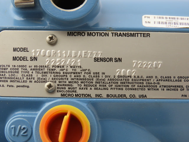 Emerson Micro Motion 1700 Variable Flow Transmitter 1700R11ABAEZZZ