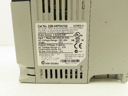 Allen Bradley 22B-A8P0N104 PowerFlex 40 Variable AC Drive VFD 2Hp 240V 1PH Input