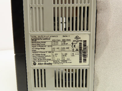 Allen Bradley 20AD2P1A0AYNNNC0 PowerFlex 70 Variable AC Drive VFD 1Hp 480V 3PH