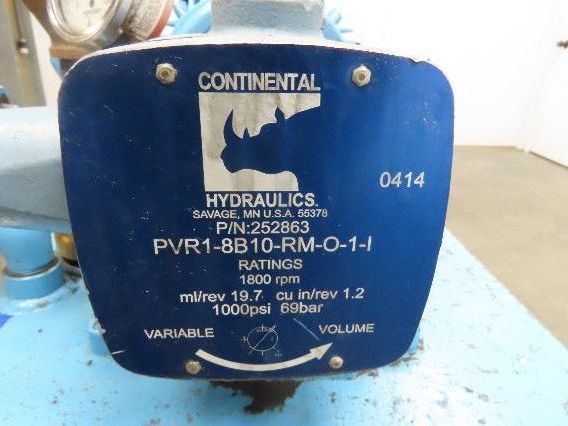 Continental PVR1-8B10-RM Hydraulic Power Unit 20 Gal 9 GPM 1000 PSI 5Hp 460V