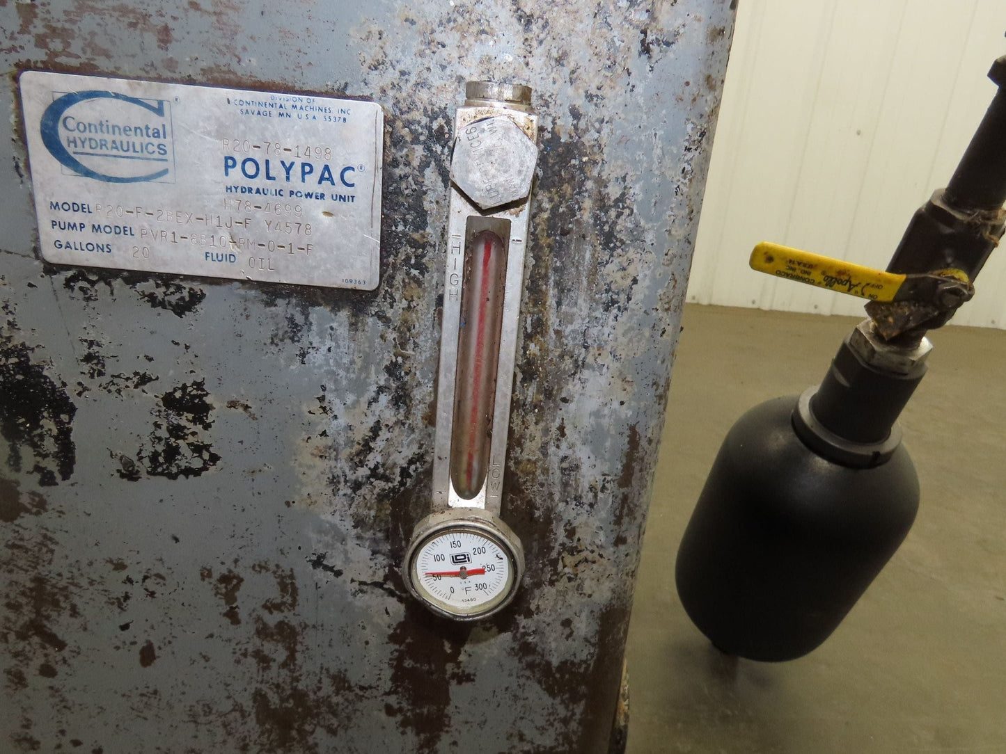 Continental PVR1-8B10-RM Hydraulic Power Unit 20 Gal 9 GPM 1000 PSI 3Hp 460V