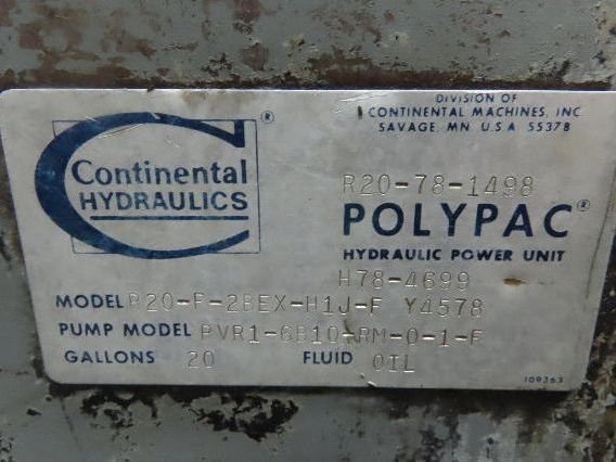 Continental PVR1-8B10-RM Hydraulic Power Unit 20 Gal 9 GPM 1000 PSI 3Hp 460V