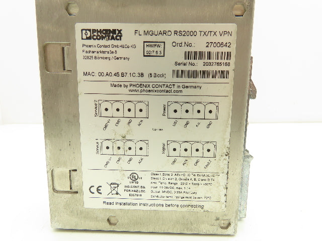 Phoenix Contact FL MGUARD RS2000 TX/TX VPN PLC Remote Maintenance Router Module