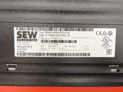 Sew Eurodrive MDX60A0054-5A3-4-00 Movidrive B Inverter Drive w/Controller MDX61B