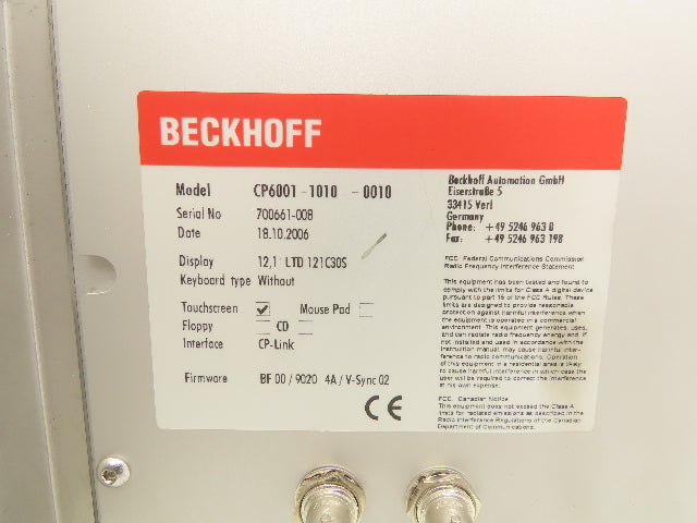 Beckhoff CP6001-1010-0010 HMI Touchscreen Operator Control Panel 12.1"