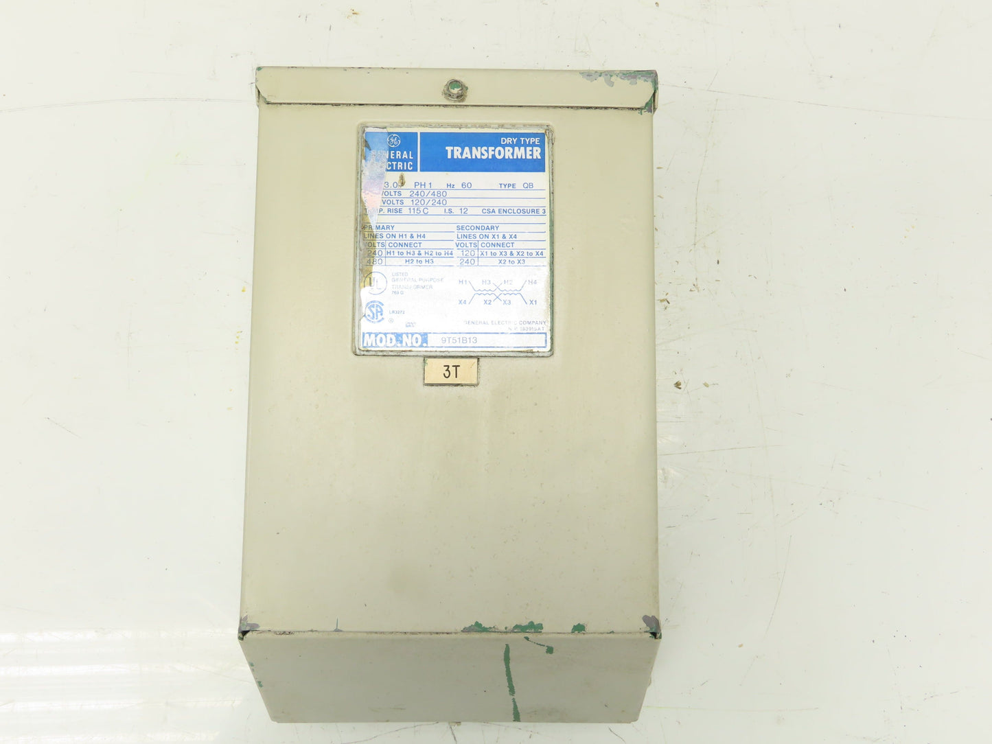 GE General Electric 9T51B13 Transformer 3kva HV 240/480V LV 120/240V 1PH