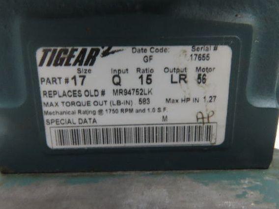 Reliance Dodge Tigear Gearmotor 1Hp 460V 3PH 15:1 Reducer 115 RPM Dual Shaft 56C