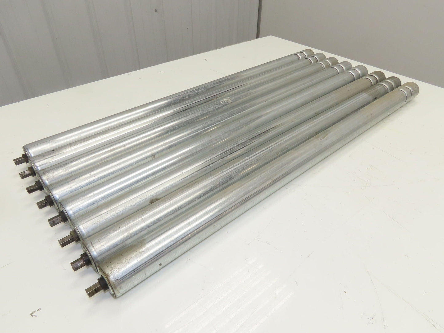 1.9" Conveyor Roller 36"BF 2-Groove O-Ring Galvanized Steel Lot of 8