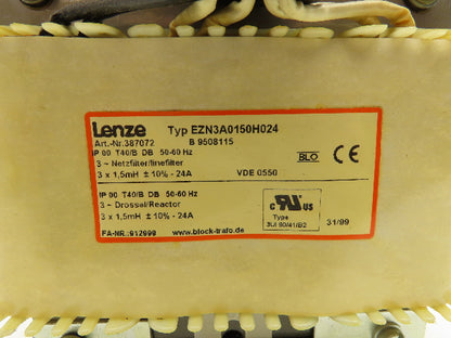 Lenze EZN3A0150H024 Line Filter For Servo Invertor 5 mH +/-10% 24A