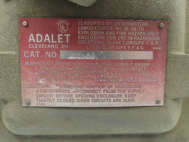 Adalet XCBA-N4-30D-N3-AS1-E Explosion Proof Circuit Breaker Switch Enclosure 30A