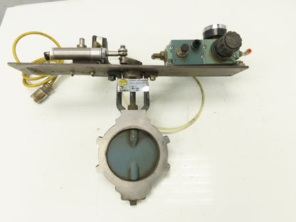 5" Wafer Style Steel Butterfly Valve 120V Pneumatic Solenoid Actuator Assembly