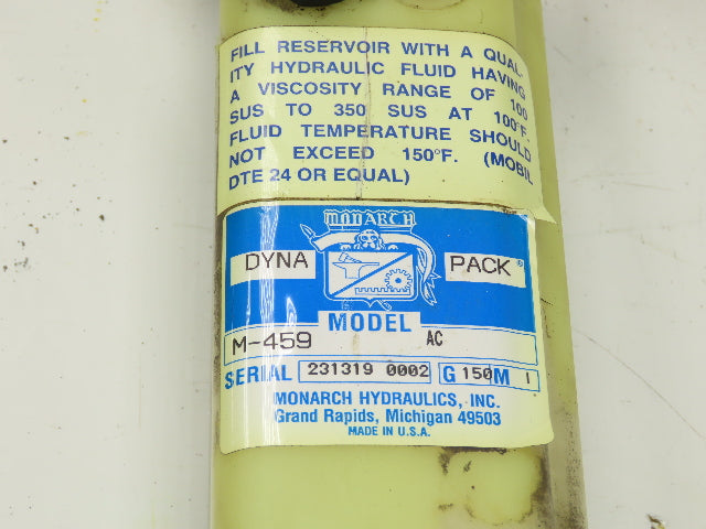 Monarch Hydraulics Dyna Pack M-459 Hydraulic Power Unit 2L Tank 1/2Hp 120V 1PH