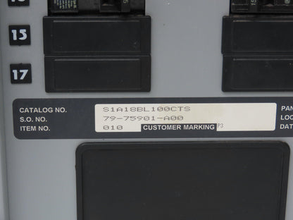 Siemens S1A18BL100CTS Load Center Panel Board 250A 240V 1Ph 100A Main Breaker