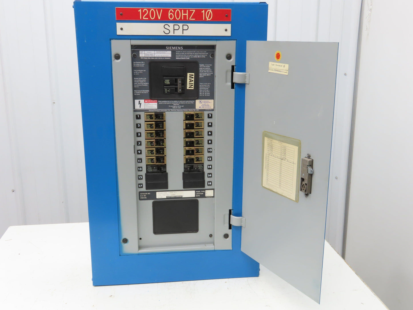 Siemens S1A18BL100CTS Load Center Panel Board 250A 240V 1Ph 100A Main Breaker