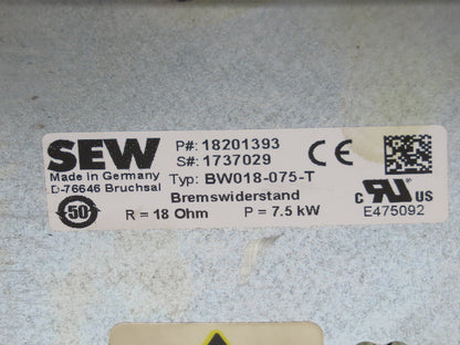Sew Eurodrive BW018-075-T Movidrive Braking Resistor 7.5kw 18 Ohm